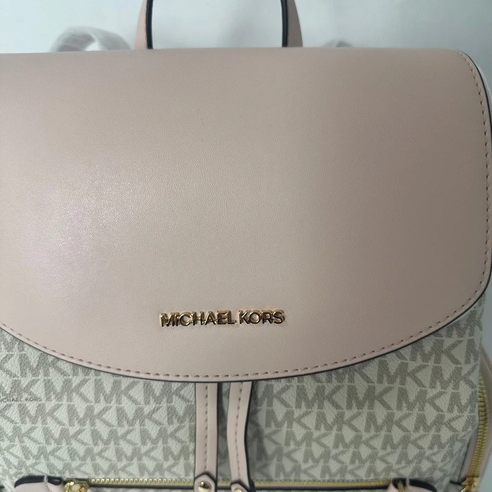 Michael Kors Jet Set Large Logo‎ Backpack Powder Blush/ Vanilla - New